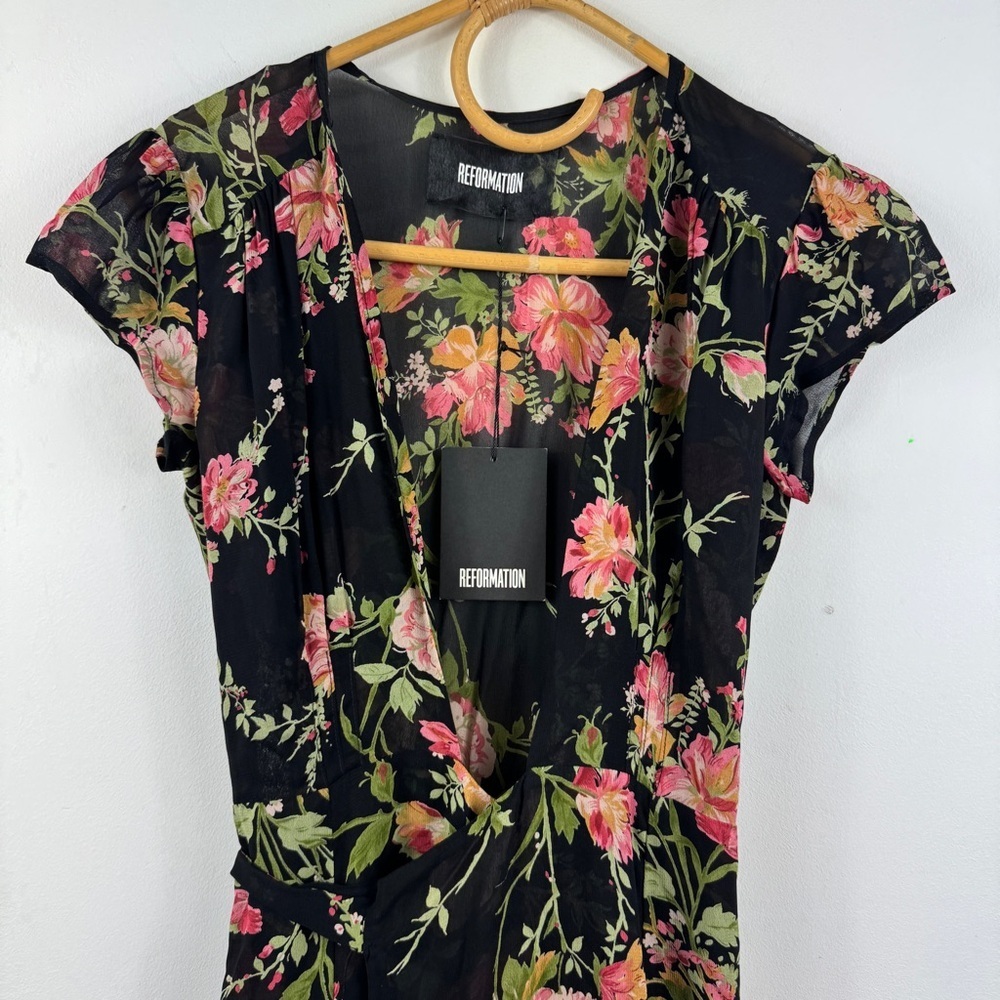 Reformation deep low V-neck floral wrap maxi dress NWT - Picture 6 of 13